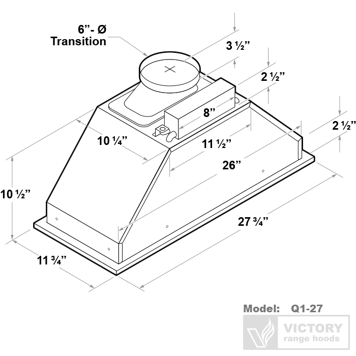 27 Inch 600 CFM Range Hood Insert - VICTORY Q1