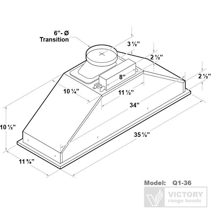 36 Inch 600 CFM Range Hood Insert - VICTORY Q1