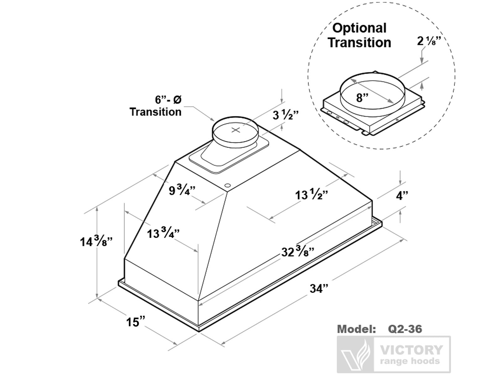 36 Inch 700 CFM Range Hood Insert - VICTORY Q2