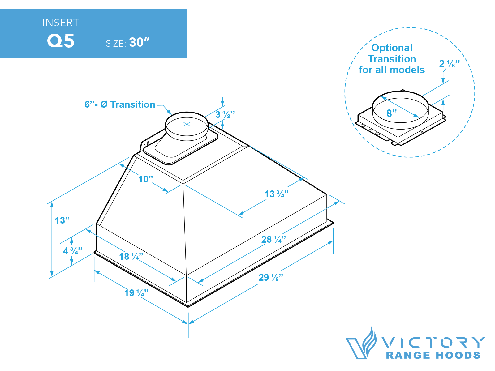 30 Inch 750 CFM Range Hood Insert - VICTORY Q5