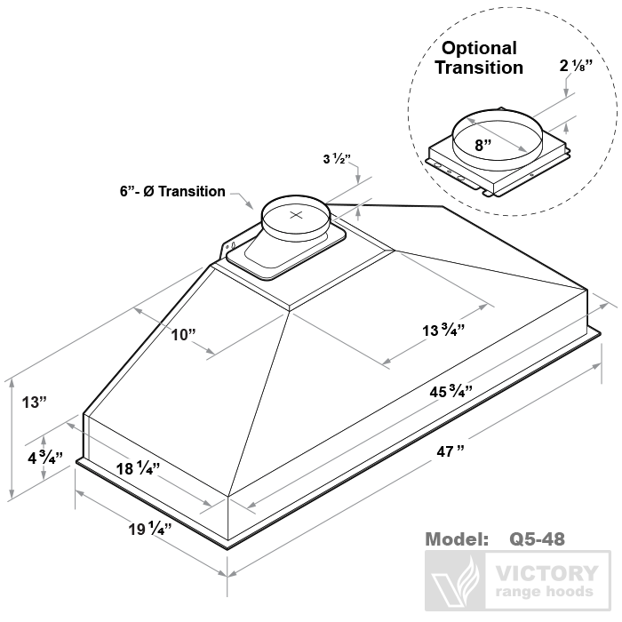 48 Inch 750 CFM Range Hood Insert  - VICTORY Q5