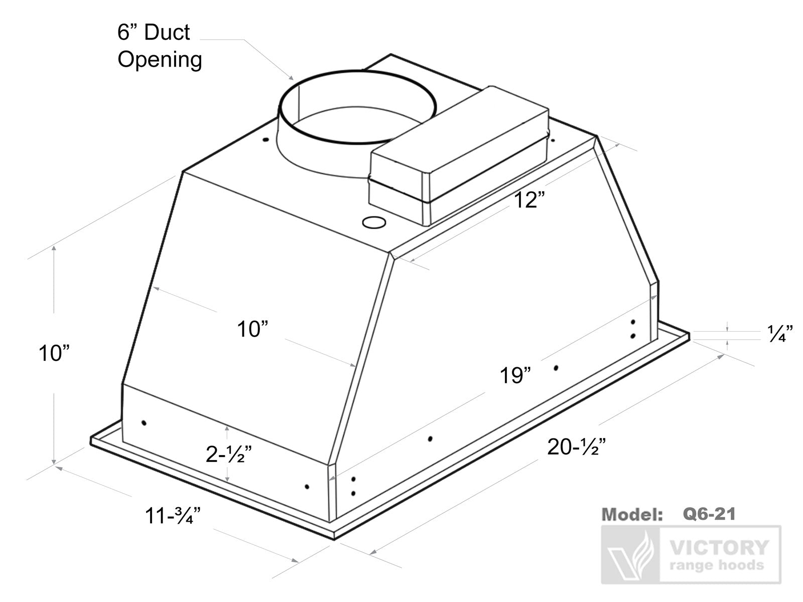 21 Inch 600 CFM Range Hood Insert Power Pack - VICTORY Q6