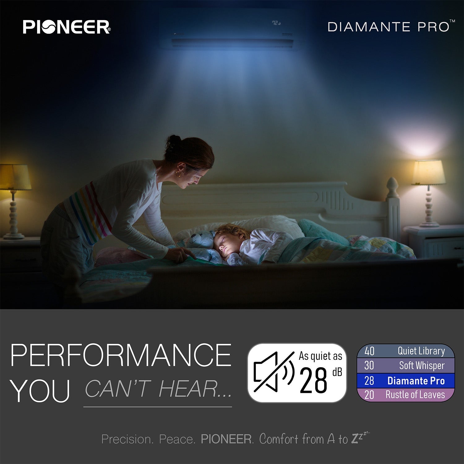 Pioneer® Diamante Pro™ 9,000 BTU 20 SEER2 230V High-Wall Ductless Energy-Star Mini-Split Air Conditioner Inverter Heat Pump with 16 Ft. Kit