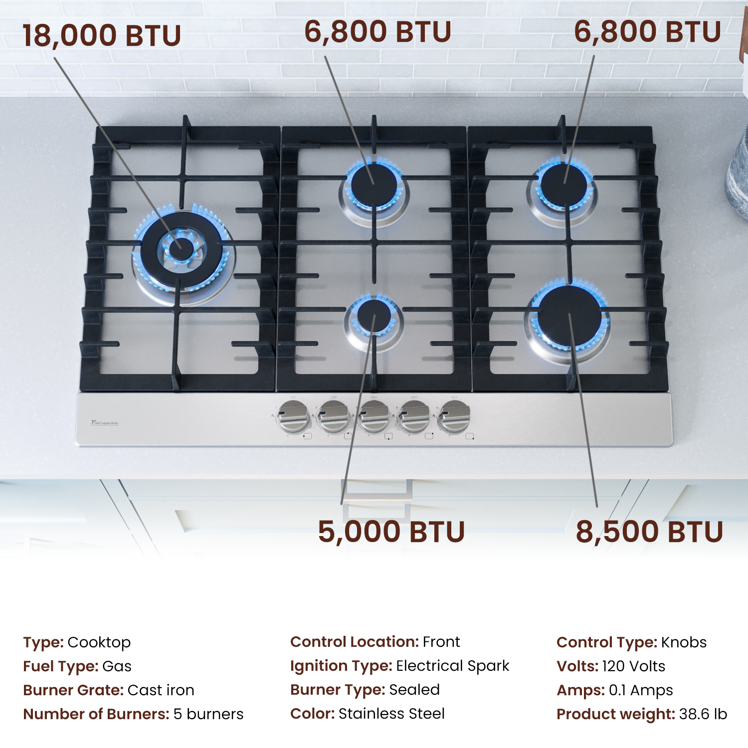 Rangaire 30" Gas Cooktop 5 Burners Stainless Steel RCG301S
