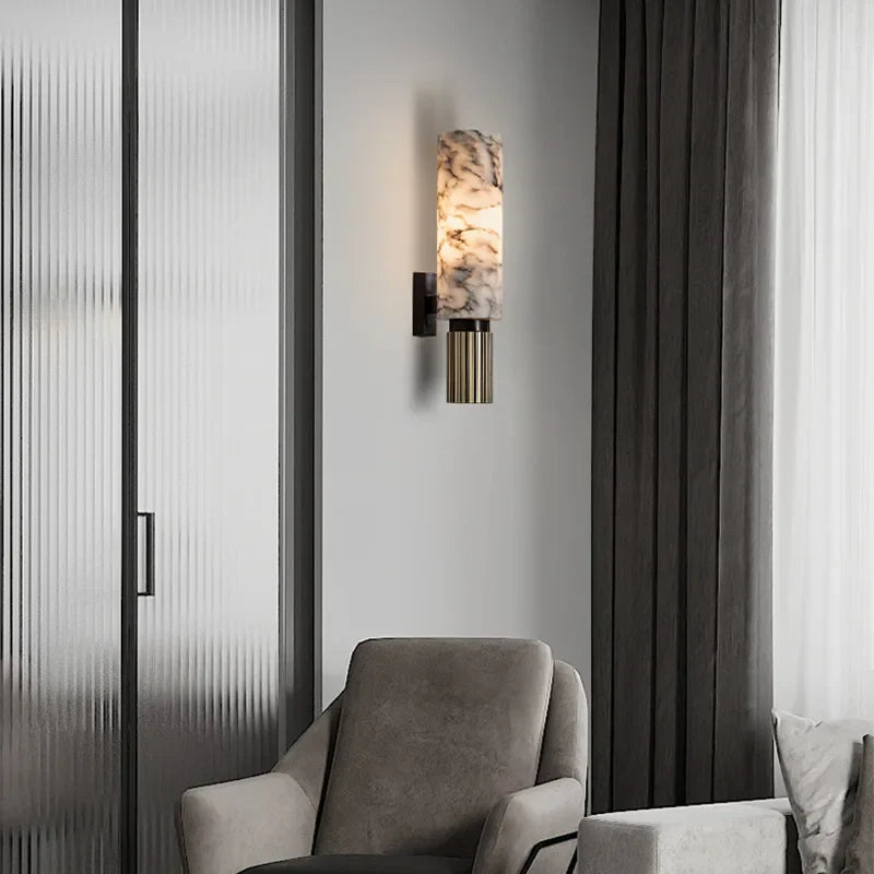 Modern Luxury Natural Marble Wall Lamp - Elegant LED Lighting for Living Room, Bedroom, and Bedside Decoration