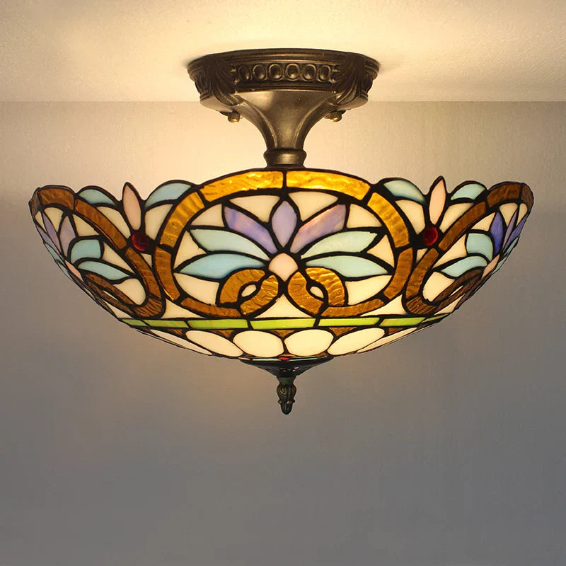 Vintage Tiffany Stained Glass Ceiling Lights - Mediterranean Baroque Hanging Lamp for Living Room, Kitchen, and Bedroom