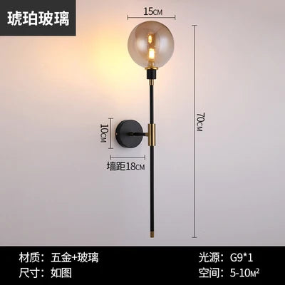 Modern LED Wall Lamp - Black Iron with Glass Ball - Wall Lamps for Living Room, Bedroom, Loft Decor - Nordic Home Bedside Wall Light Fixtures
