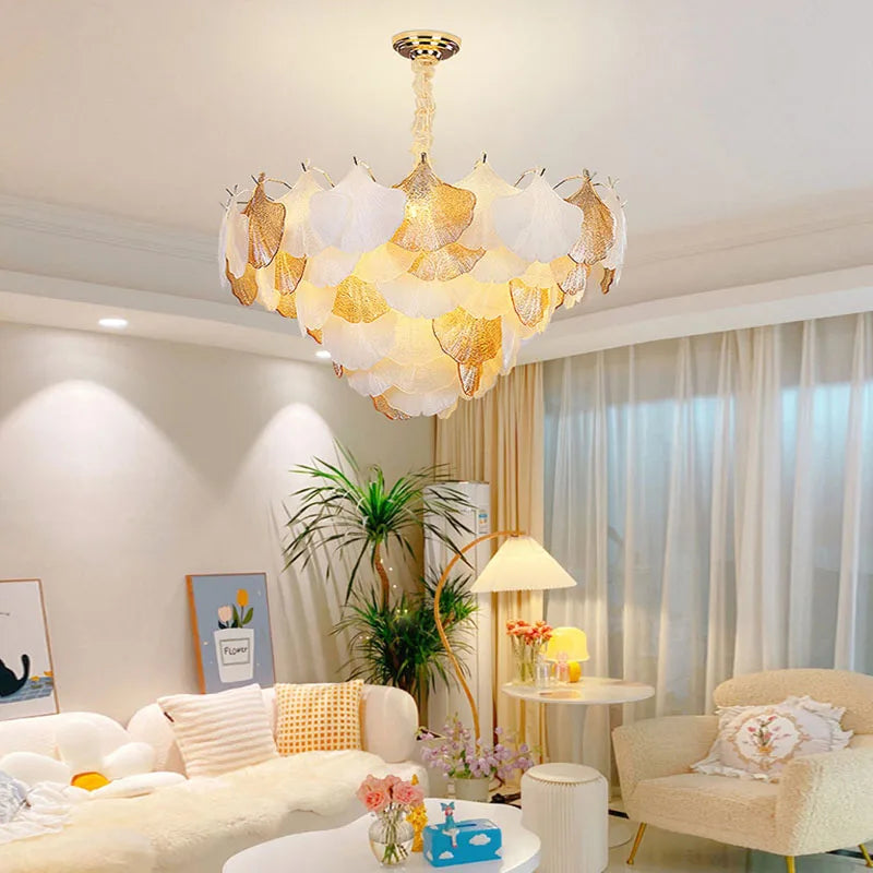 LED Art Deco Autumn Ginkgo Dimmable Hanging Lamps - Luminaire Chandelier Lighting for Dining Rooms with Lustre Suspension