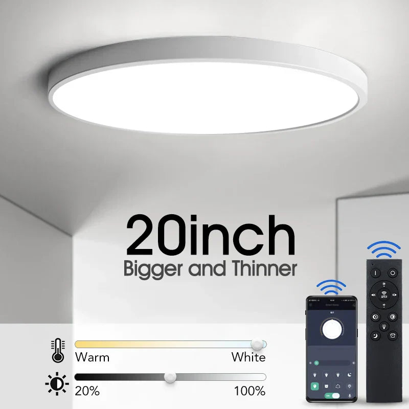 Ultra-Thin LED Ceiling Light - Modern 20-Inch Large Ceiling Lamp with Dimmable Brightness - AC85-265V Panel Light for Room