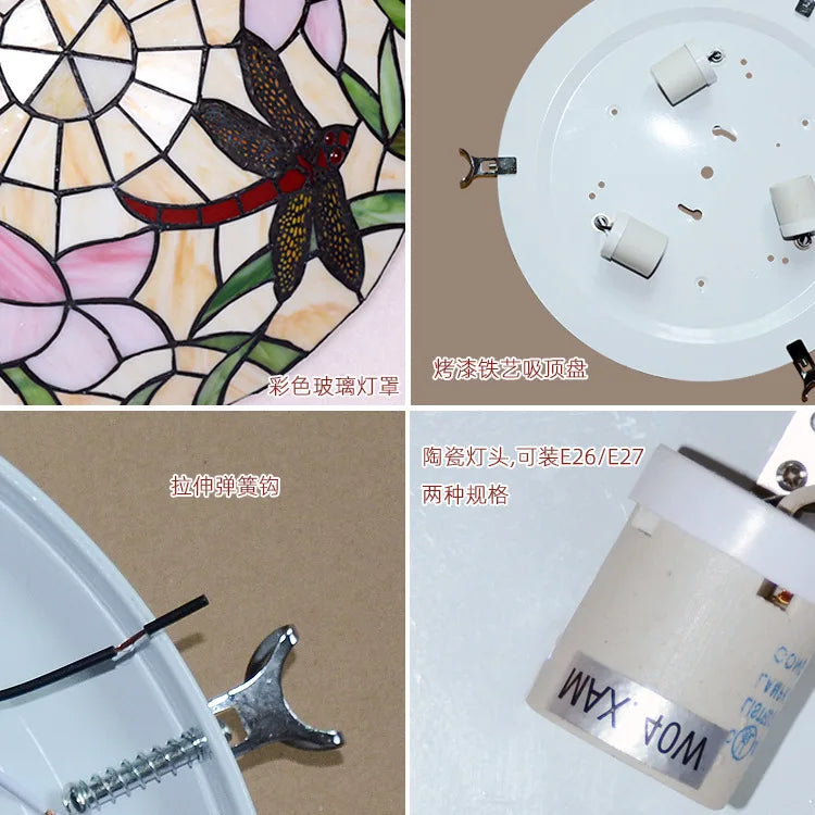 Tiffany Stained Glass Round Ultra-Thin Ceiling Lamp - Elegance for Balconies, Corridors, Bedrooms, and Children's Rooms