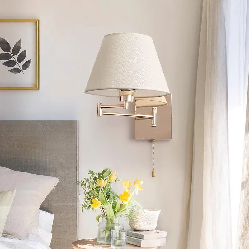 Nordic Adjustable Long Arm Folding Fabric Wall Lamp - Stylish Bedroom Bedside Light for Office, Hotel, Stair, Study, and Reading