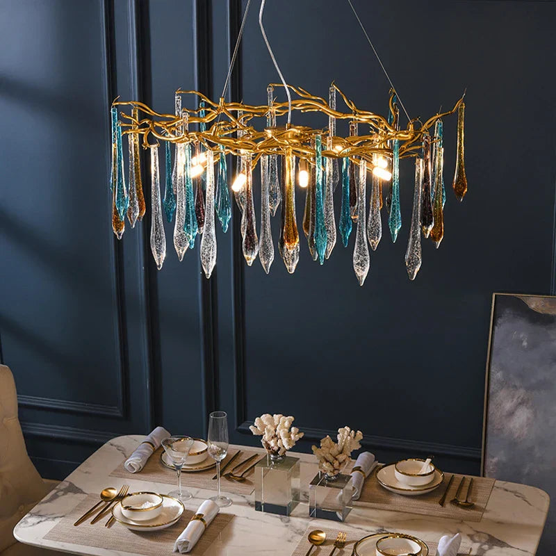 Multi-color Glass Drop Ceiling Chandeliers - Luxury LED Pendant Lights for Post-Modern Home Decor in Bedrooms