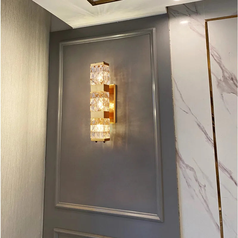 Luxury Crystal Wall Lamp - Copper Accents, Long Sconce, and LED Light for Elegant Living Room Decor and Indoor Villa Hall Lighting