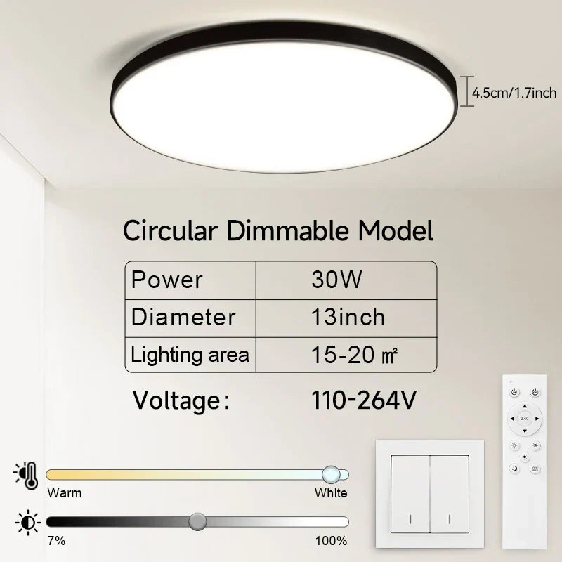 Large Modern Ceiling Lamp - 17.8-inch LED Panel Square Ceiling Light for Living Room, Bedroom, Kitchen, and Home - Powerful 60W Fixture