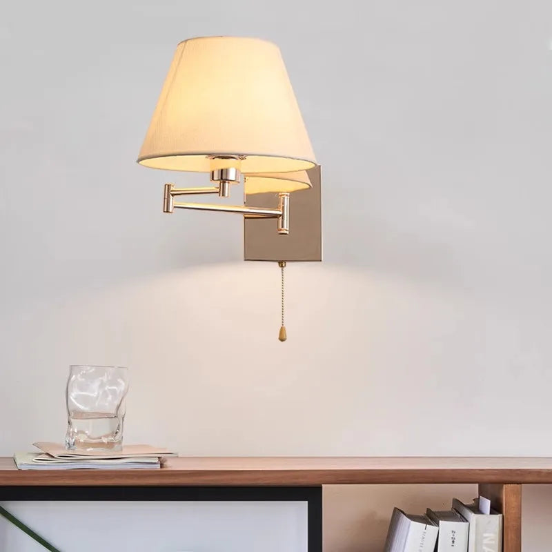 Nordic Adjustable Long Arm Folding Fabric Wall Lamp - Stylish Bedroom Bedside Light for Office, Hotel, Stair, Study, and Reading