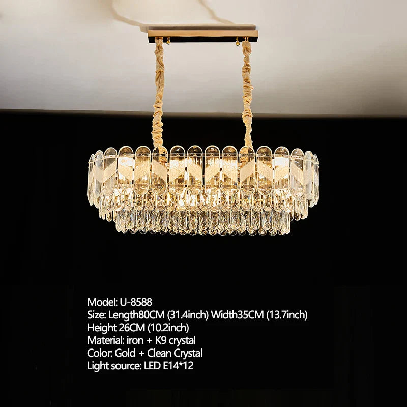 Modern Light Luxury Crystal Chandelier - Gold Finish for Dining and Living Rooms with Free Shipping