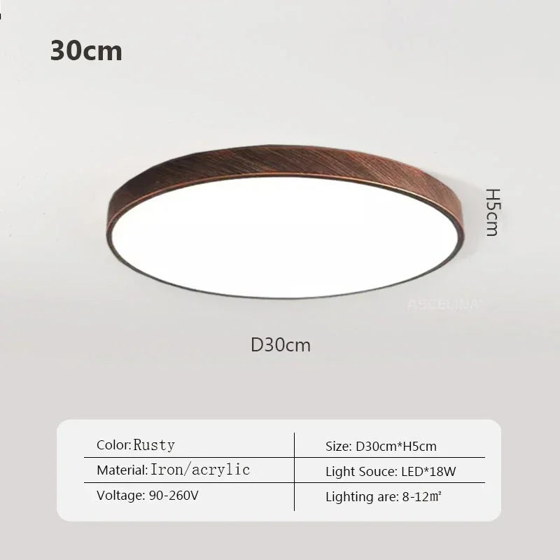 LED Ultra-thin Ceiling Lamp - Nordic Wooden Decorative Lamp - Perfect for Bedroom, Living Rooms, Balcony, and Corridor - Modern Iron and Acrylic Lighting Fixture