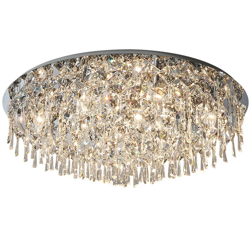 Luxury Modern K9 Crystals Ceiling Lamp - Chrome Steel LED Ceiling Light for Art Deco Bedroom Lighting