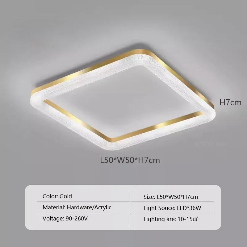 Nordic Gold Ceiling Light - Round/Square LED Ceiling Lamps - Ideal for Study, Living Room, Dining Room - Luxurious Room Lighting Lustre for Home Decor