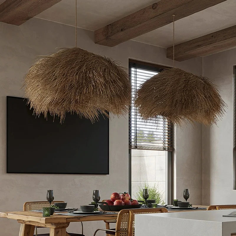 Modern Vintage Rattan Pendant Lights - Oriental Sabi Wabi Design for Living Room, Bedroom, and Table Decor