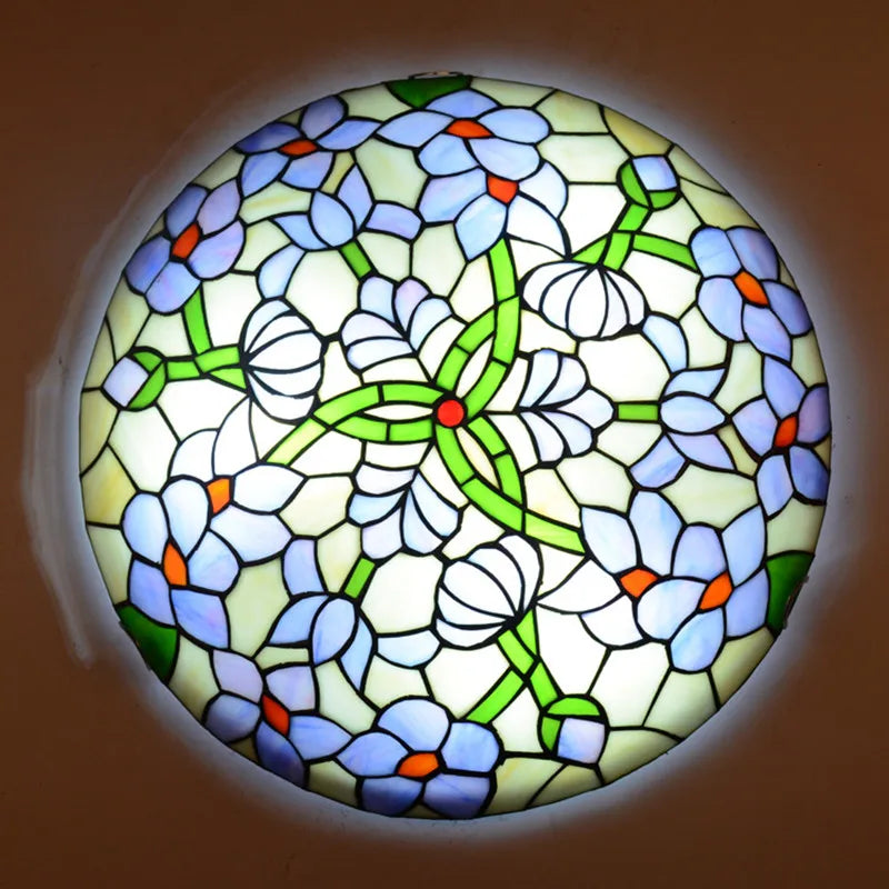 European-Style Tiffany Round Glass Ceiling Lights - Elegant Illumination for Restaurants, Corridors, Bedrooms, and More