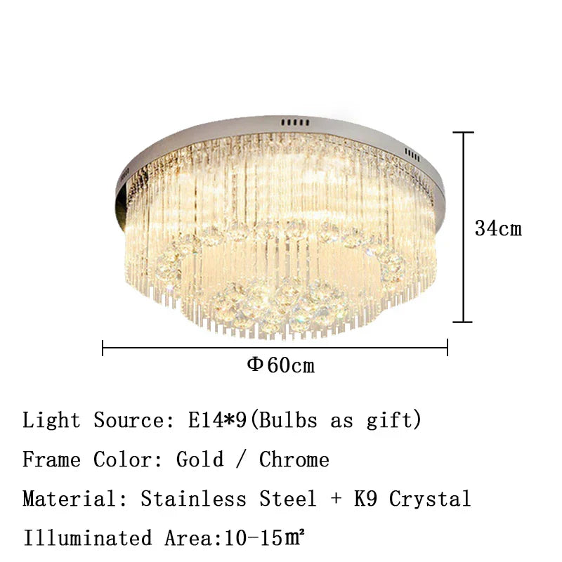 Luxury Chrome LED Ceiling Lights - Modern Elegance for Living Rooms with Crystal Accents