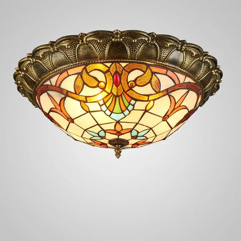 European-Style Tiffany Circular Ceiling Lamp - Retro Elegance for Living Rooms, Bedrooms, Corridors, and Balconies