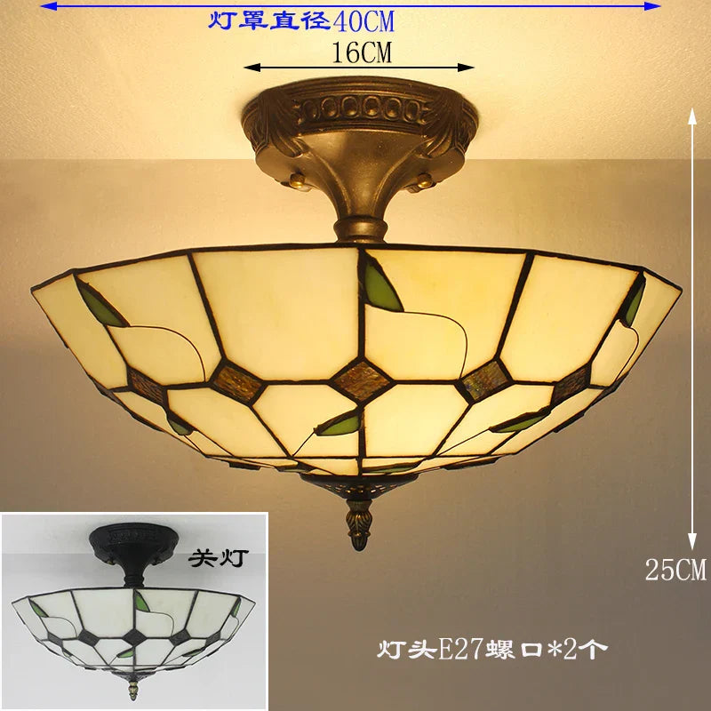 Vintage Tiffany Stained Glass Ceiling Lights - Mediterranean Baroque Hanging Lamp for Living Room, Kitchen, and Bedroom