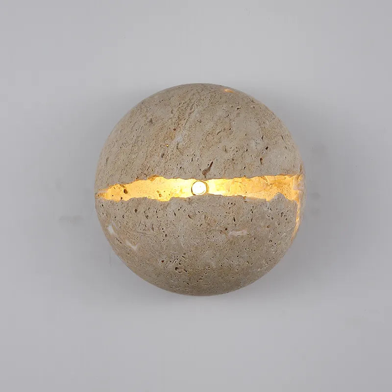 Retro Dinosaur Egg-Shaped Natural Stone Art Wall Lamp - Yellow Travertine Hemisphere LED Sconce for Atmospheric Corridor Lighting