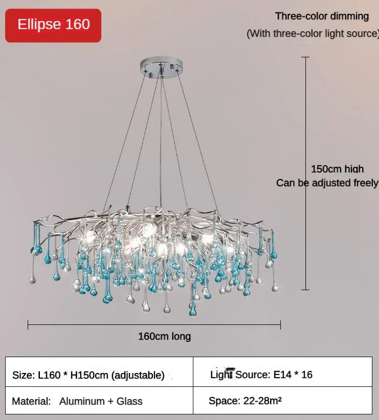 Modern LED Blue Water Droplets Ceiling Chandelier - Luxury Elegance for Villas and Living Spaces
