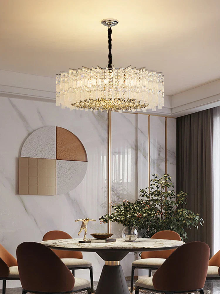Elegant LED Crystal Chandelier for Luxurious Living Rooms - Chrome/Gold Round Design - Perfect Indoor Lighting Fixture