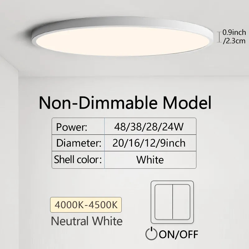 Ultra-Thin LED Ceiling Light - Modern 20-Inch Large Ceiling Lamp with Dimmable Brightness - AC85-265V Panel Light for Room