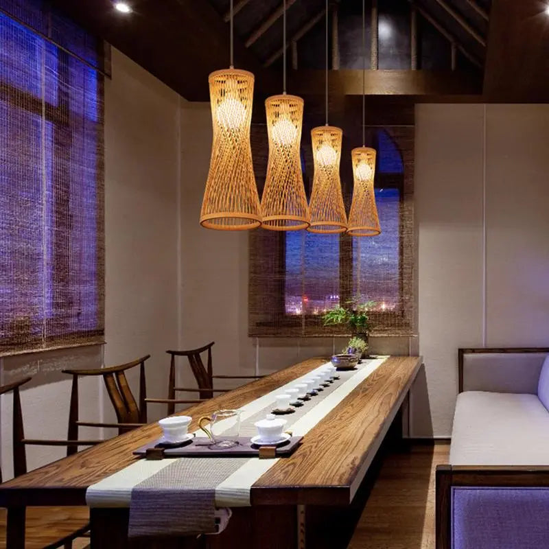 Asian-Inspired Rattan Woven Bamboo Chandelier - Artistic Ceiling Lamp for Home, Cafe, and Restaurant Decor