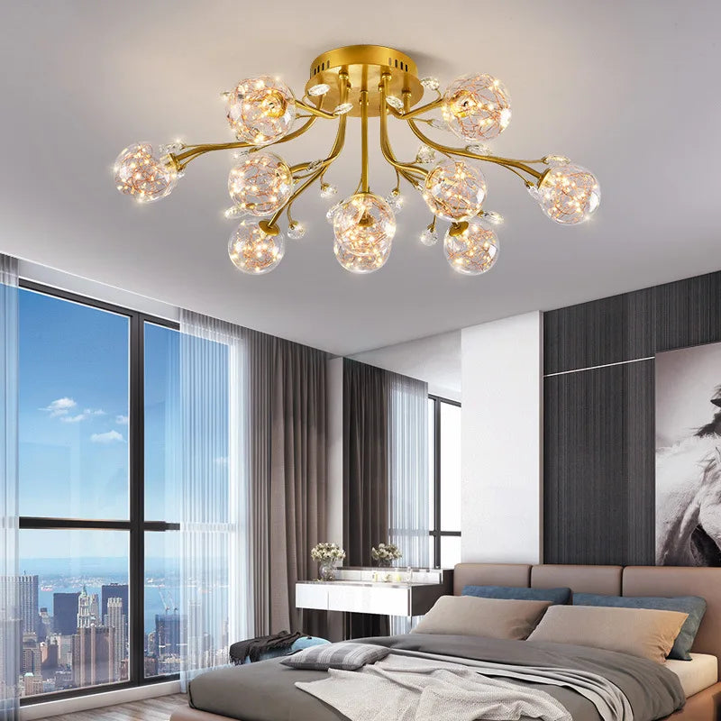 Luxury Dendritic Crystal Ceiling Lamp - Nordic Glass Flower Light Shade LED Chandelier for Bedrooms, Restaurants, Living Rooms, and Bright Decor