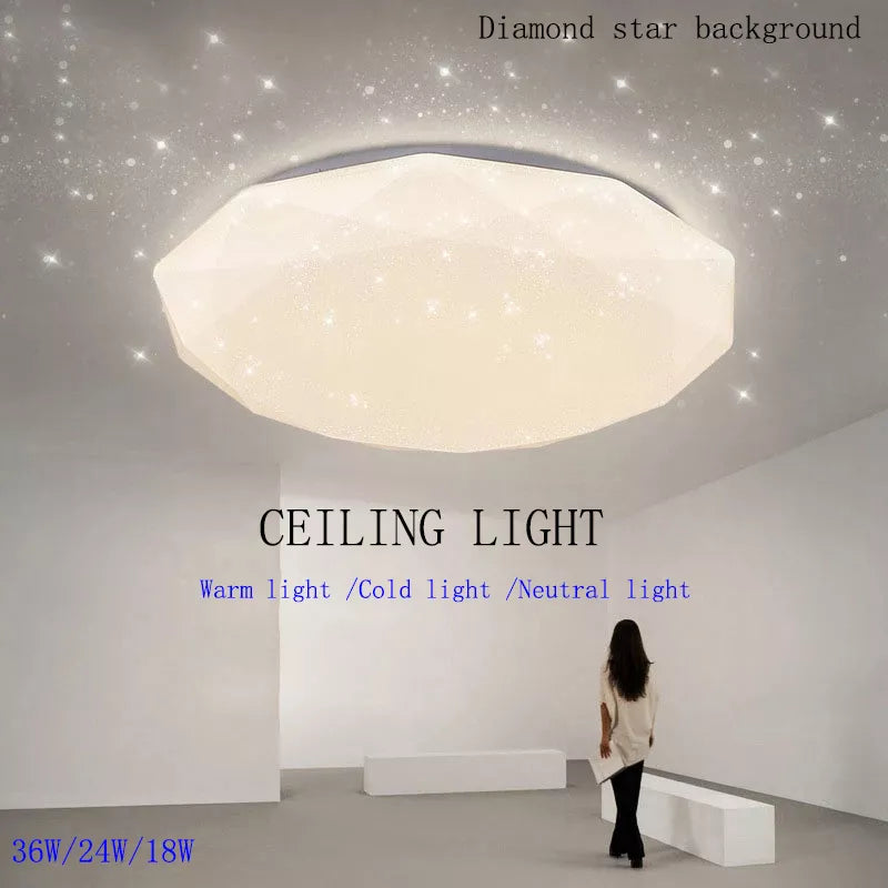 Starry Sky LED Ceiling Lamp - Modern Lighting Fixture for Dining Room, Living Room, and Bedroom - 36W and 24W Options