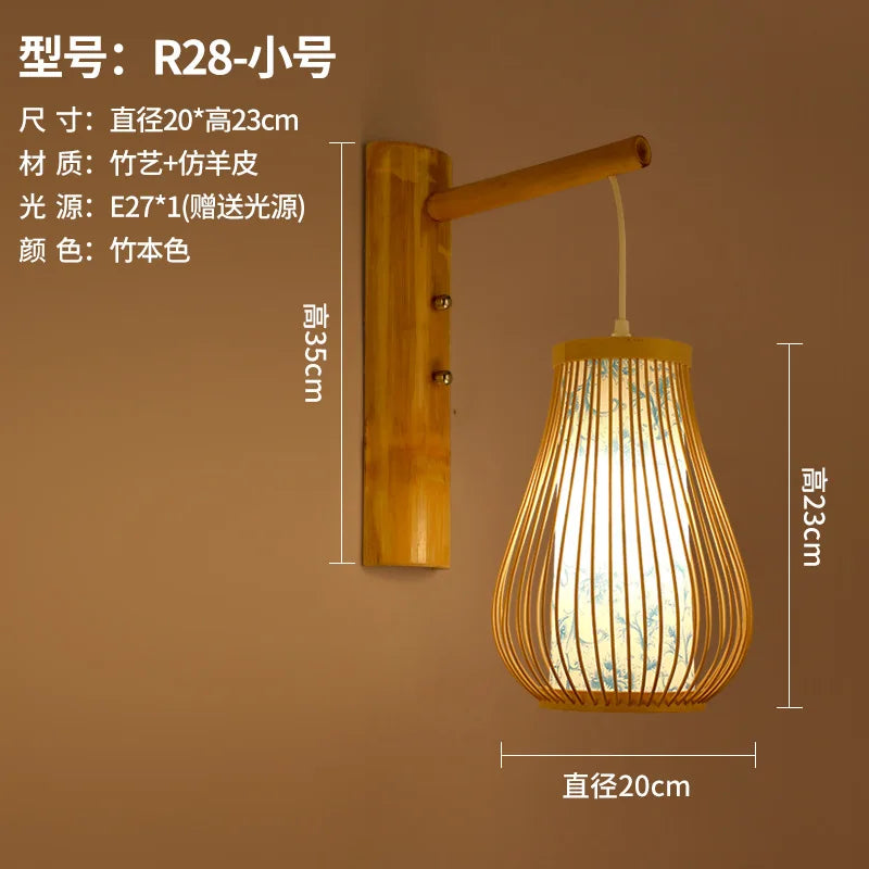 Handmade Bamboo Wood Lustre Wall Sconce Lamp - Rustic Elegance for Home Living and Bedroom Decor
