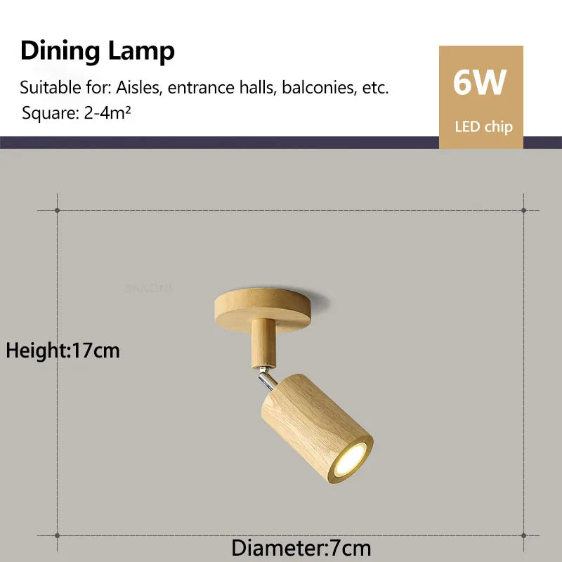 Rotatable Wooden Ceiling Lights - Adjustable Spotlight for Living Room, Bedroom, Dining Room, and Cloakroom