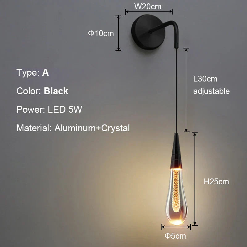 Post-Modern Crystal Wall Lights - Glass LED Creative Raindrops Wall Lamp for Restaurant, Bedroom, Bedside, Corridor Wall Sconces Lamp