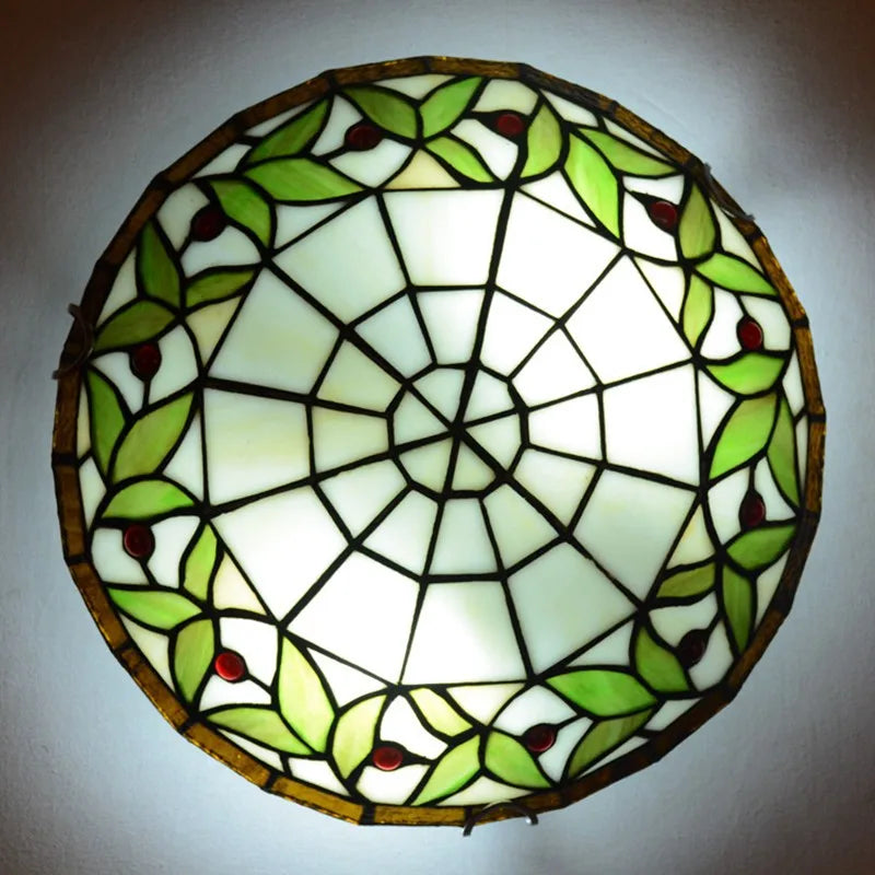 European-Style Tiffany Round Glass Ceiling Lights - Elegant Illumination for Restaurants, Corridors, Bedrooms, and More
