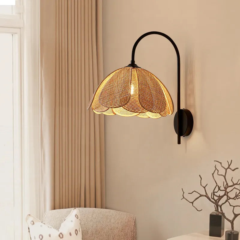 Korean Style Rattan Weaving Wall Lamp - Elegant Lighting for Foyers and Bedrooms