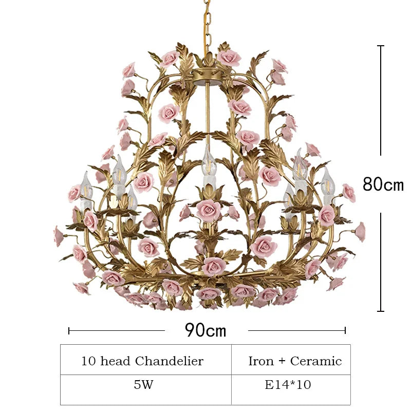 Elegant Nordic Rose Copper Chandelier - LED Illumination for Luxury Living