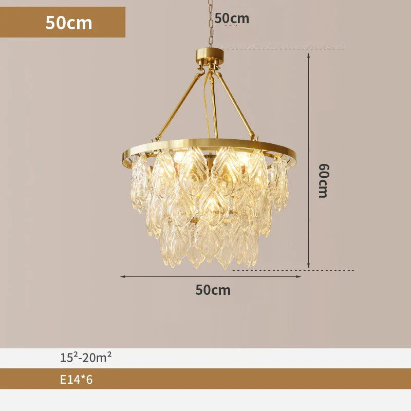 Elegant Round Water Drop Golden Chandelier - A Postmodern Light Luxury Fixture for Living Rooms, Bedrooms, and Dining Spaces