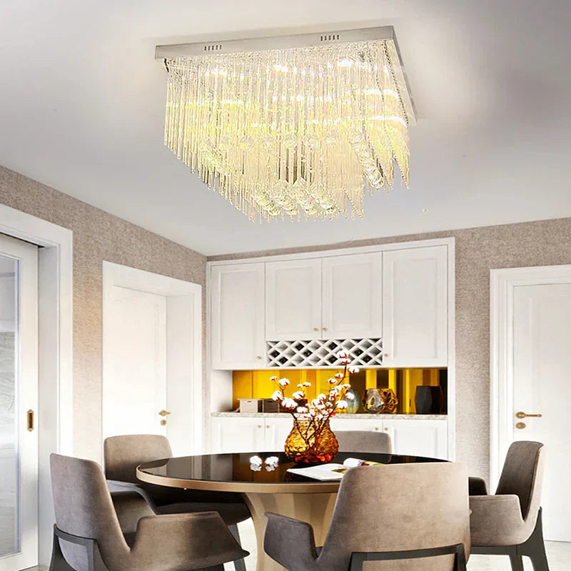 Luxury Chrome LED Ceiling Lights - Modern Elegance for Living Rooms with Crystal Accents