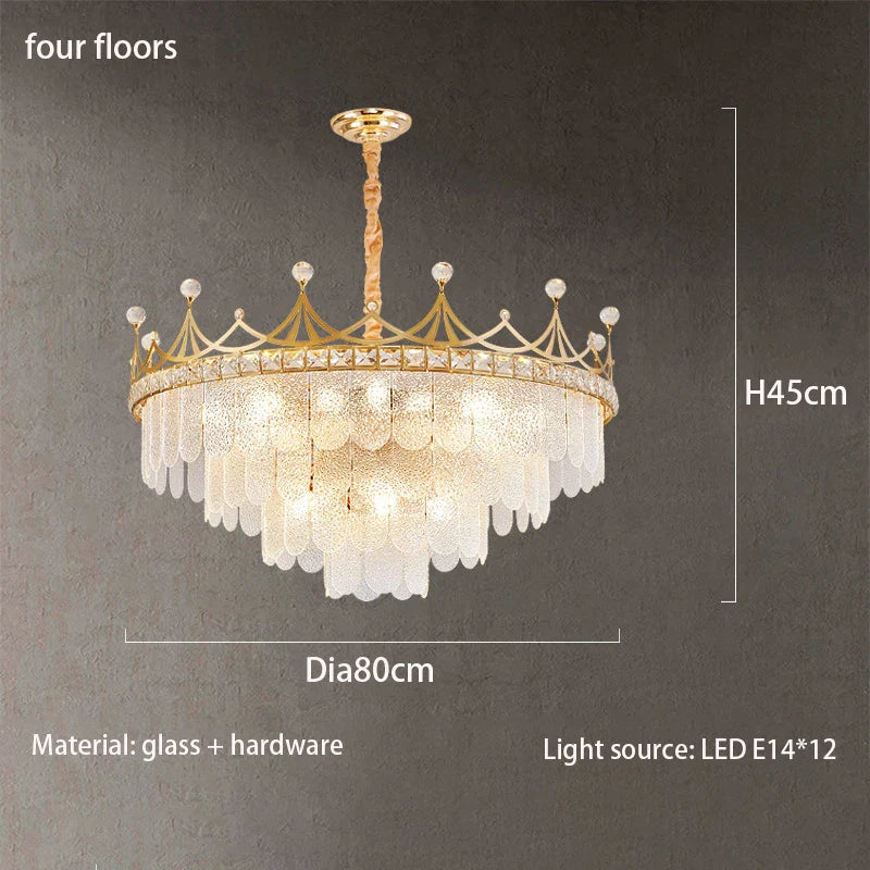 Elegant Modern Minimalist Crown K9 Crystal Chandelier - A Round Golden Fixture for Living Rooms and Bedrooms