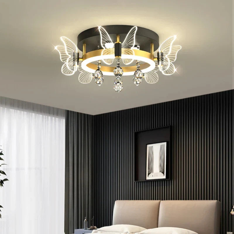 Cartoon Children's Room Crystal Ceiling Light - Butterfly Chandelier and Balloon LED Bedroom Light for Girl's Room