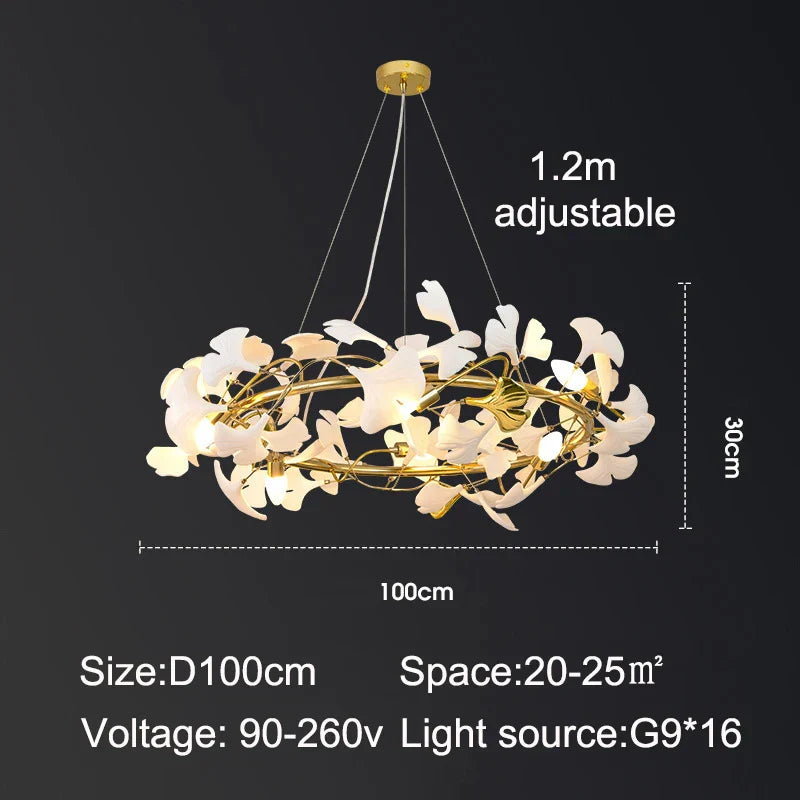 Elegant Nordic Apricot Leaf Chandelier - Wrought Iron Petals Indoor LED Lighting for Living, Dining, and Bedroom Spaces