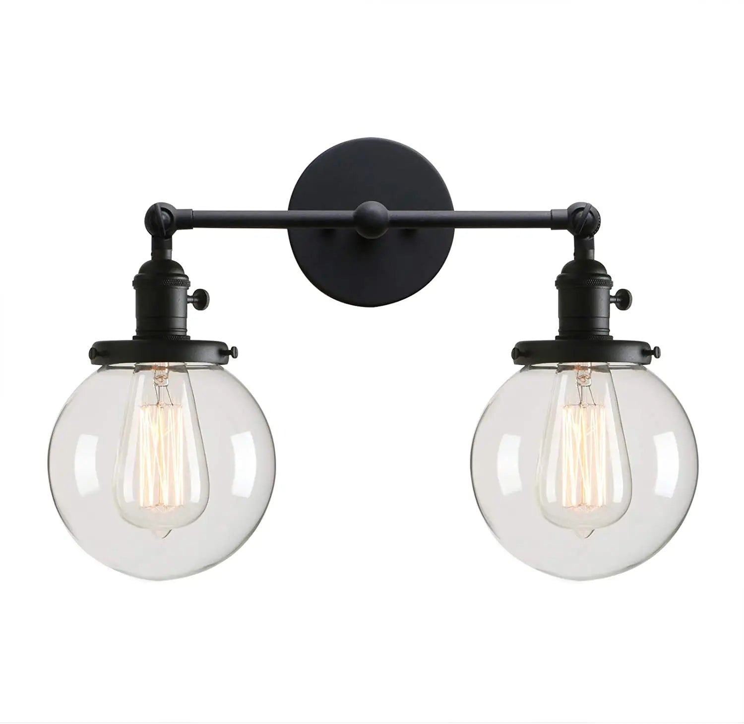 Phansthy Vintage 2 Light Wall Sconce - Industrial Wall Light with Dual 5.9 Inches Globe Glass Lampshades