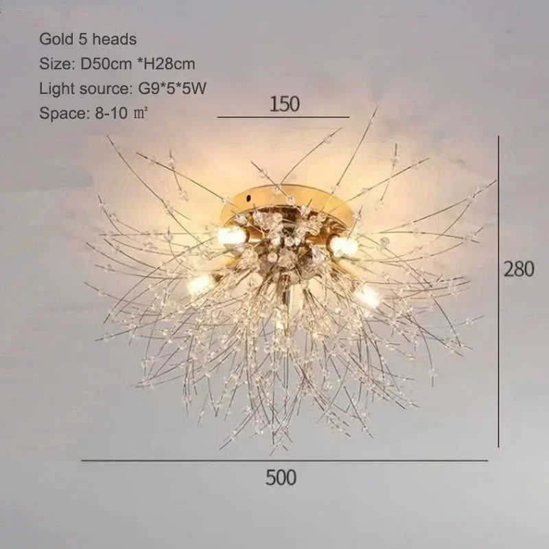 Nordic Dandelion LED Chandelier Ceiling Lamp - Sparkling Ball and Snowflake Ceiling Lights - Perfect for Living Room, Bedroom, and Dining - Indoor Lighting