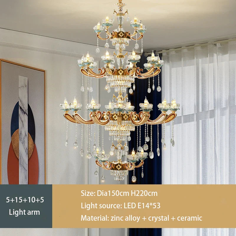 Elegant European Crystal Ceramic Chandelier - A Modern Light Luxury Fixture for Living Rooms, Bedrooms, Dining Rooms, and Villa Duplex Buildings