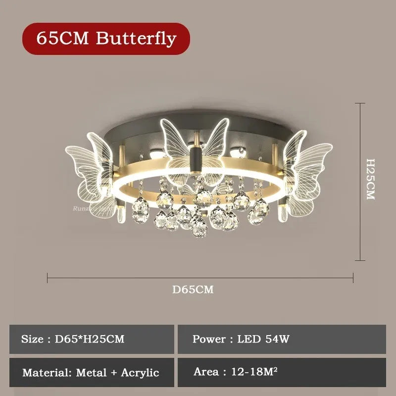 Cartoon Children's Room Crystal Ceiling Light - Butterfly Chandelier and Balloon LED Bedroom Light for Girl's Room
